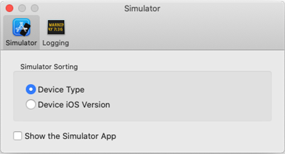 La pestaña Simulador en las preferencias de iOS Gateway