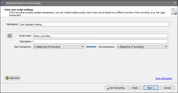 Enter new settings panel in the Generate a Recording wizard