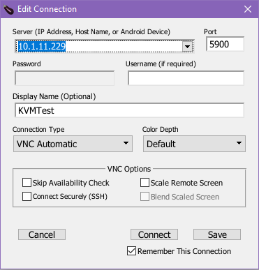 The Edit Connection window in Eggplant Functional