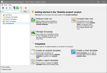 The "Getting started" screen in Eggplant Performance Analyzer (Click image to view larger)