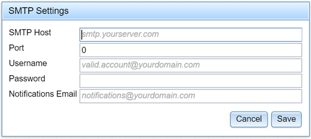 The SMTP Settings dialog box in Eggplant AI