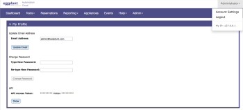 The My Profile page under Account Settings for Eggplant Automation Cloud.