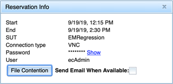 Reservation info with contentions for regular user in Eggplant Automation Cloud