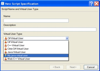New script specifications window