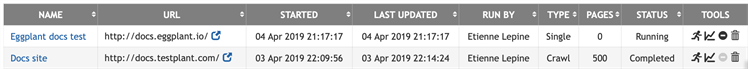 Main Job List in Eggplant Web Performance Analyzer