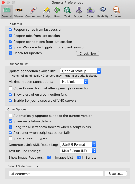 The General Preferences tab in Eggplant Functional 