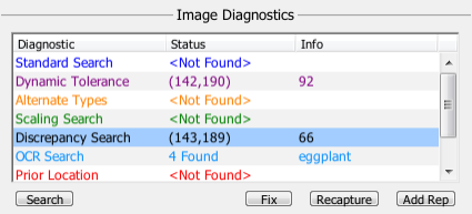 Image Diagnostics panel in the Eggplant Functional Image Viewer