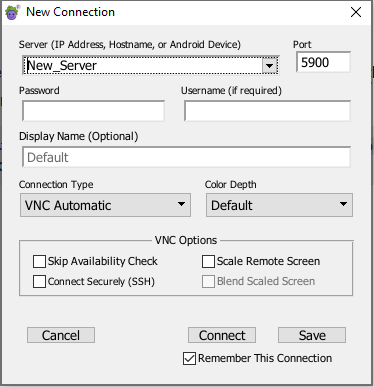 The New Connection dialog box from the Eggplant Functional Connection List