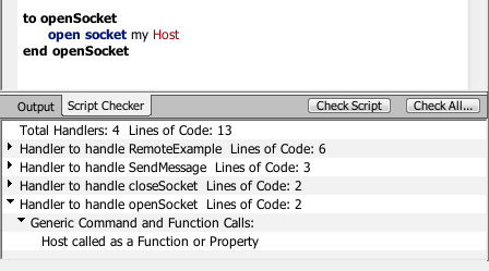 The SenseTalk Script Checker is found at the bottom of the Eggplant Functional Script Editor