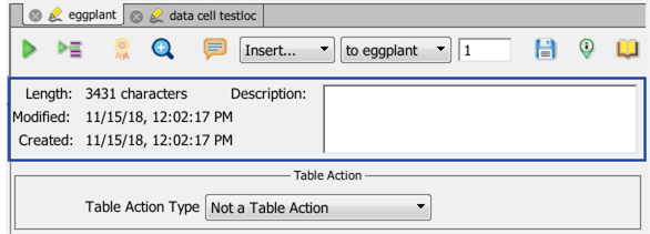 The Script Info Pane on the Eggplant Functional Script Editor toolbar