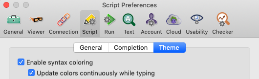 Script preferences Theme tab in Eggplant Functional