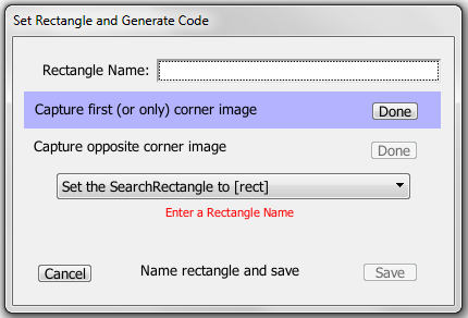 Use the Set Rectangle dialog box to insert code for a SearchRectangle and similar objects