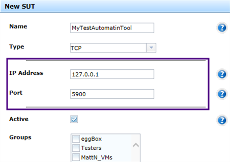 The TCP setting dialog box for connecting Eggplant Functional to test automation tools