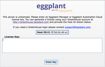 Eggplant Manager license key page on Mac