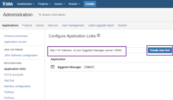 Enter IP address of the Eggplant Manager server in Jira