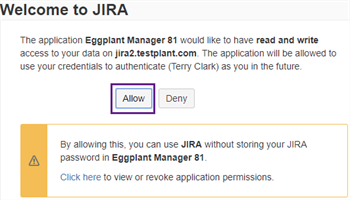 Allow the Eggplant Manager connection within Jira 