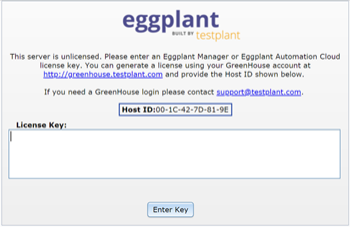 Eggplant Manager license key page on Windows