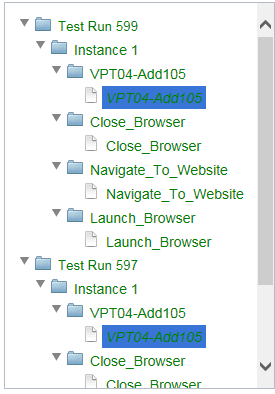 Two selected script log files in the browser of the Eggplant Manager Results page
