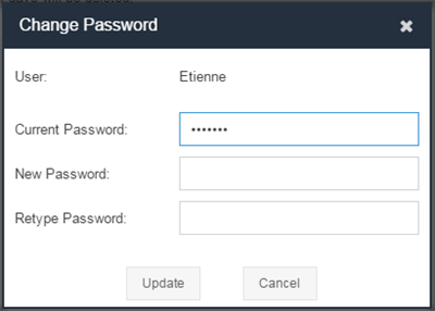 Change password dialog in Eggplant Network