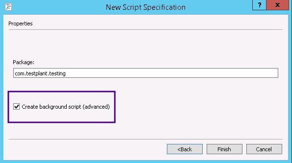 Create Background script option in the New Script Sepcification wizard