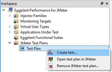 Creating a test from a test plan in Eggplant Performance Studio