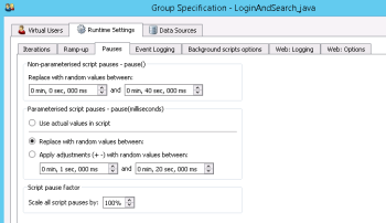 Pauses tab in the Runtime Settings of the Group Specification dialog box