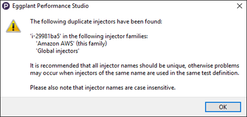 Injector names must be unique when adding cloud injectors in eggPlant Performance Studio