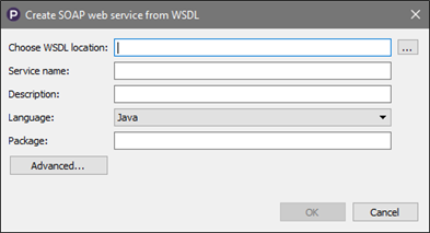 Create web service dialog box in Eggplant Performance Studio is for creating a web service from a WSDL