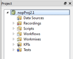 The Project tree in the Eggplant Performance Studio UI