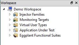 The Workspace tree in the Eggplant Performance Studio UI