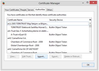 Firefox Certificate Manager window