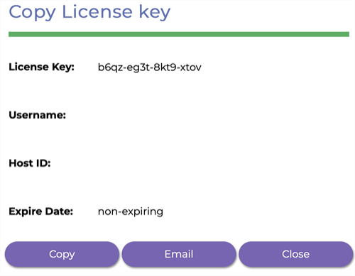 The Copy your License key pop-up window in Greenhouse