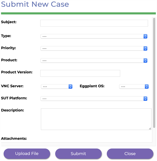 The Submit New Case pop-up form in the Greenhouse portal