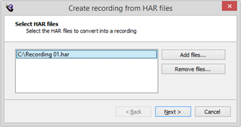 Create recording from HAR files wizard