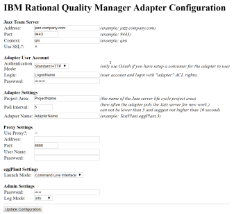IBM Quality Manager Adapter Configuration