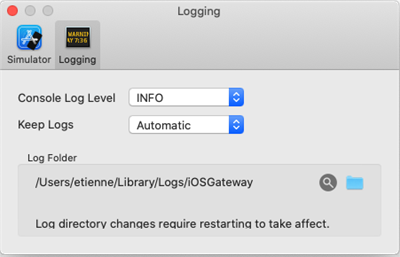 The Logging tab in iOS Gateway preferences