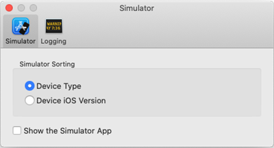 The Simulator tab of the iOS Gateway preferences window