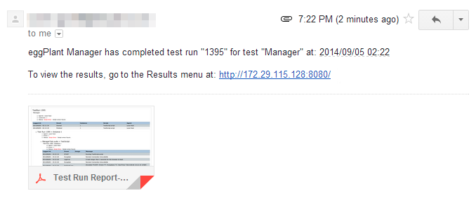 PDF attachment containing Eggplant Manager test results