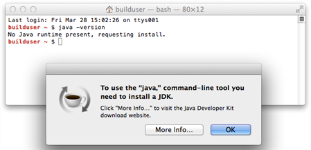 Mac message when no JDK is installed