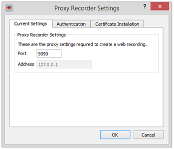 Proxy recorder settings window