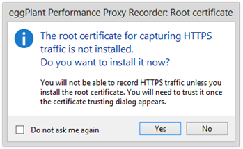 Root certificate missing dialog