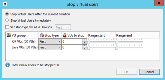 Stopping VUs while a test is running in Eggplant Performance Test Controller