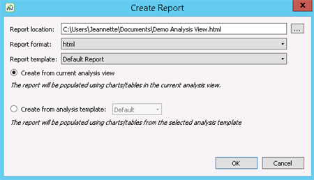 The Create report dialog box in Analyzer