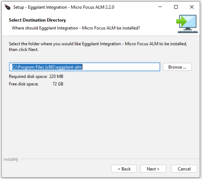 Eggplant Integration for HP ALM Destination Directory panel