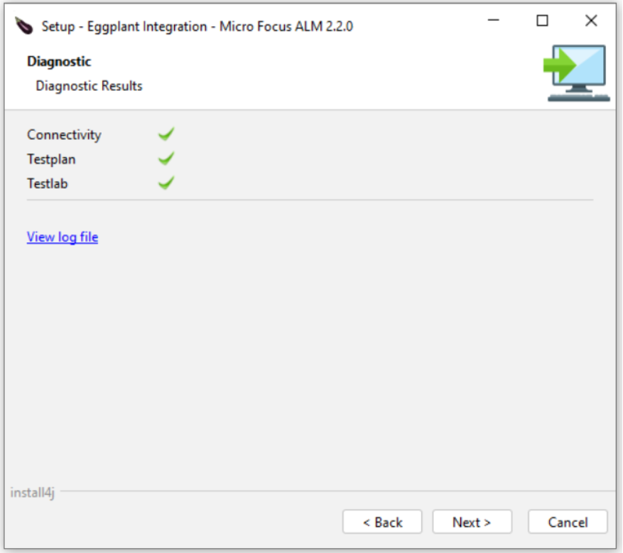 Eggplant Integration for HP ALM Setup Wizard Diagnostic Results panel