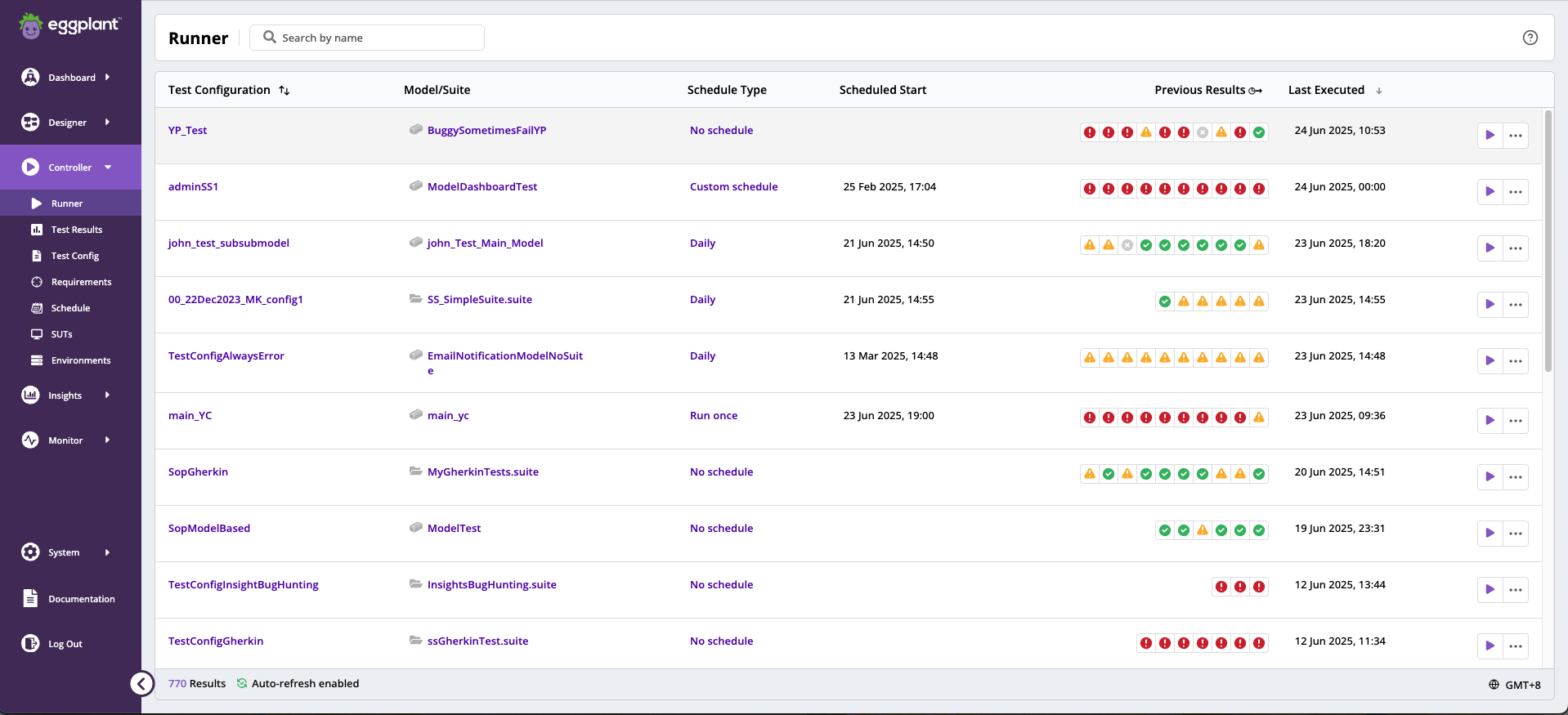 The Runner page in Eggplant DAI