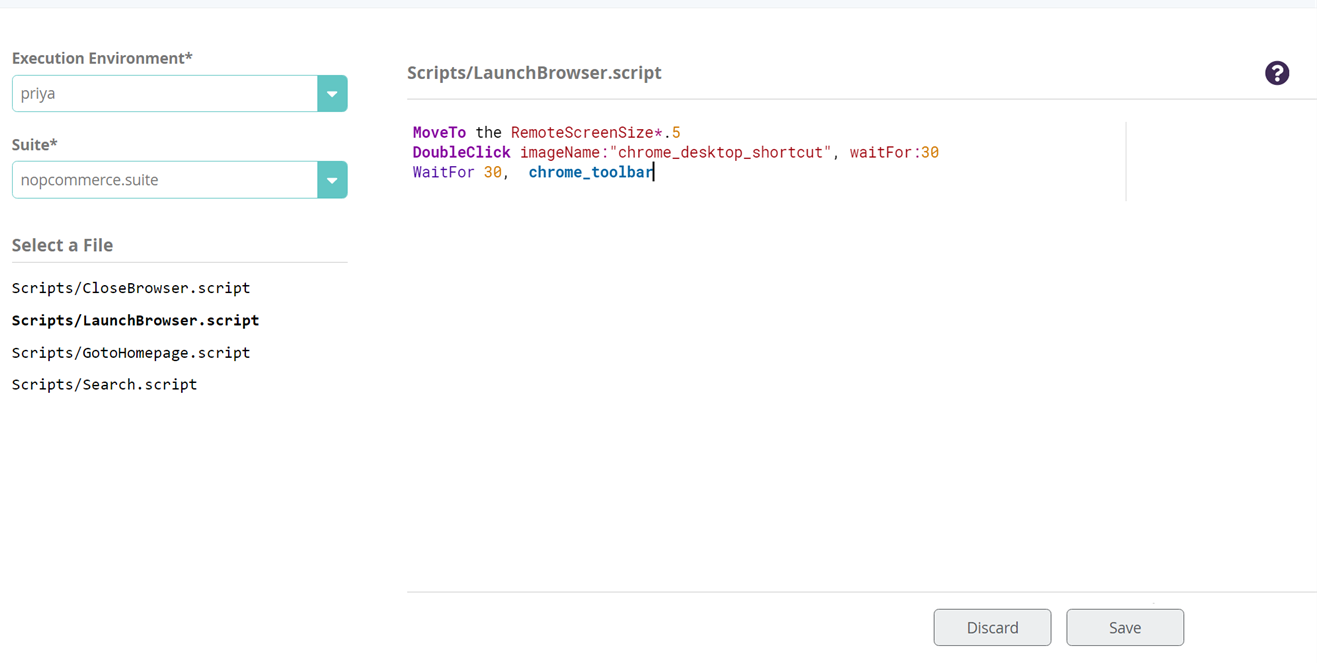 Script Editor displaying the available snippets for editing