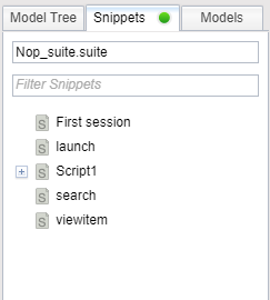 The Snippets tab in DAI with a connected Eggplant Functional suite