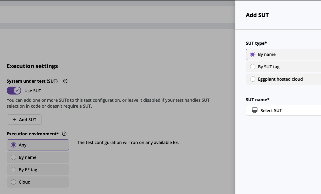 Enable Use SUT and then add a SUT