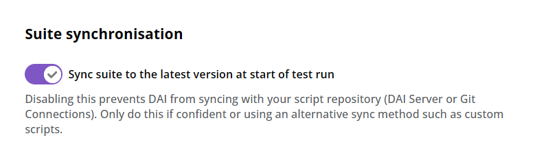 Suite synchronisation settings